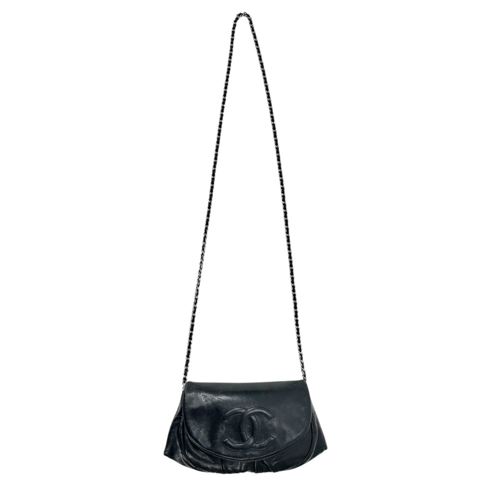 CHANEL Authentic Wallet On Chain WOC Black Leather Interlocking CC Crossbody Bag